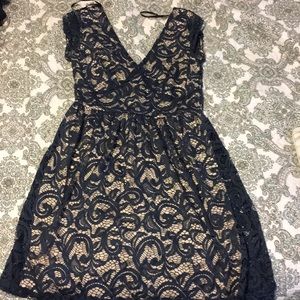 Navy and Nude lace cocktail dress